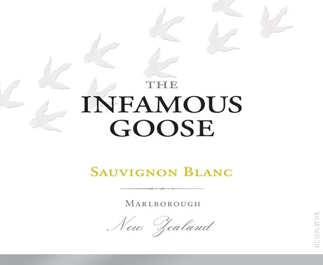 Wine label of Infamous Goose Sauvignon Blanc from Marlborough New Zealand