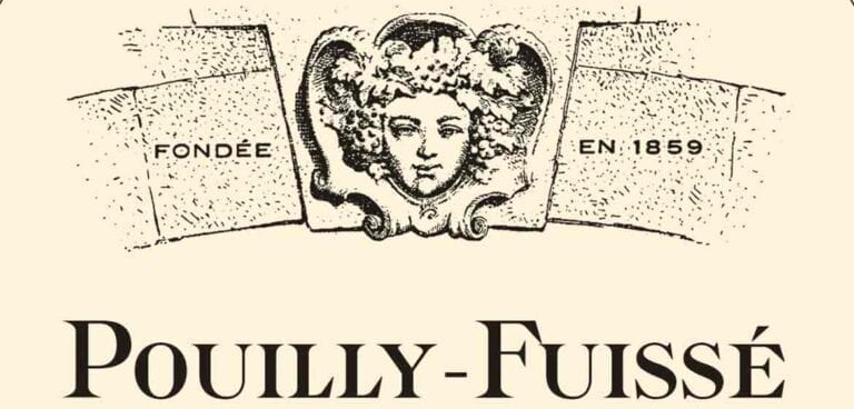 Louis Jadot Pouilly Fuisse chardonnay white wine from Burgundy, France label with Bacchus