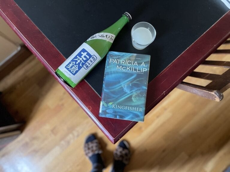 Sake Shichi Hon Yari Junmai Ginjo with book, reading, pairing