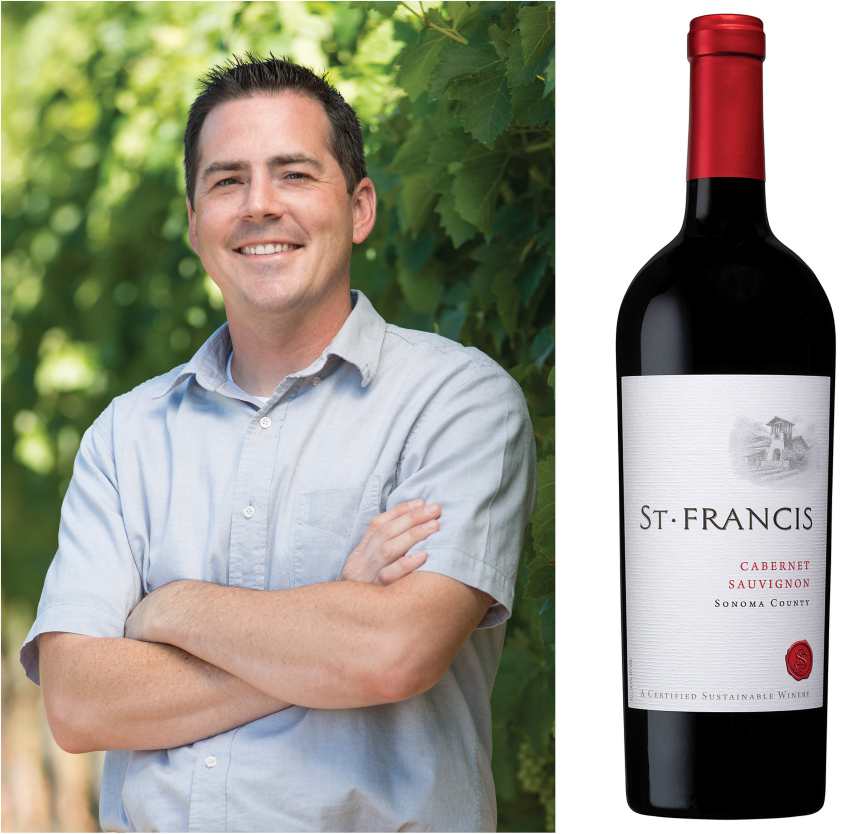 Chris Louton and St. Francis Cabernet Sauvignon wine bottle