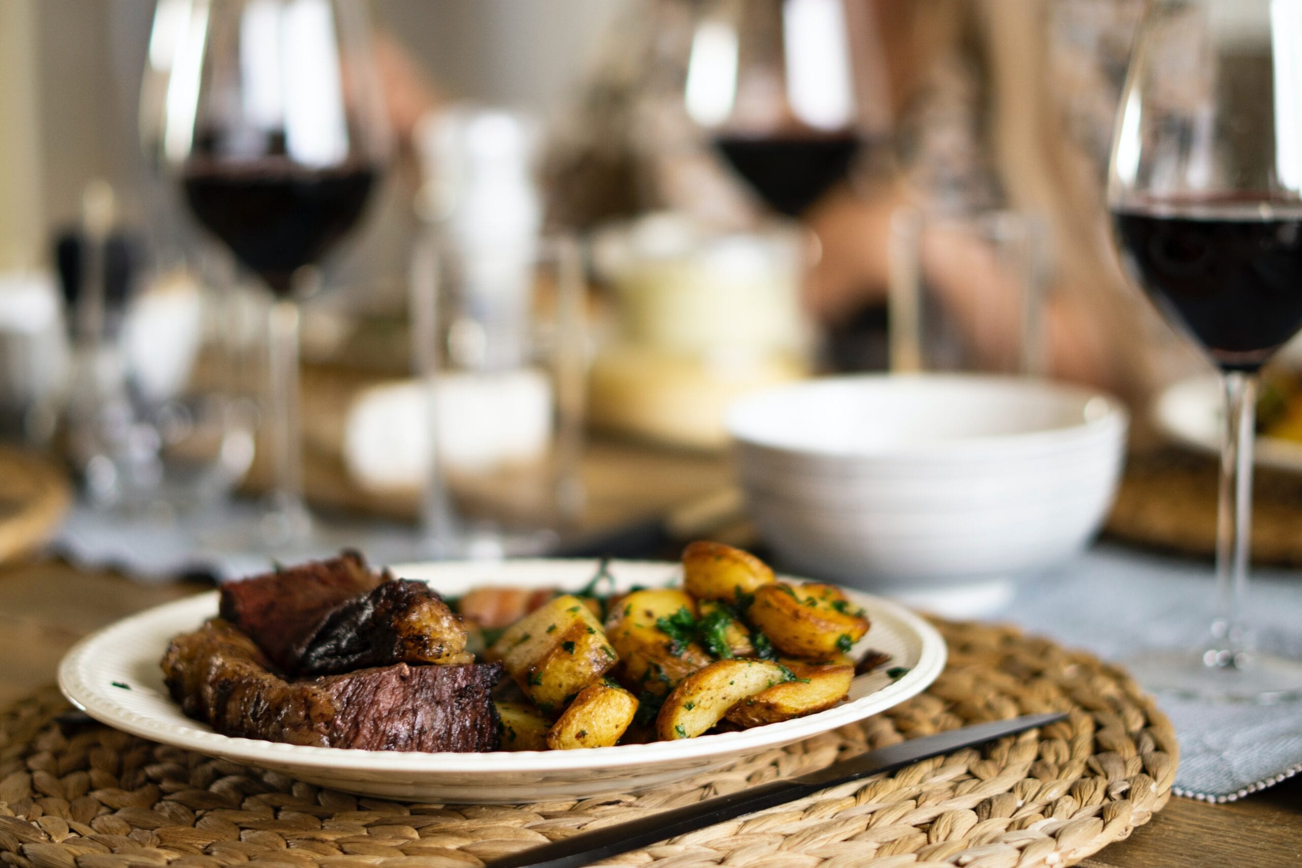 steak and wine