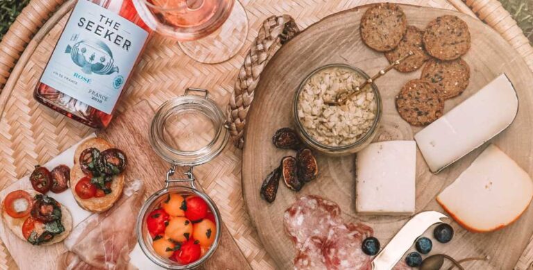 Charcuterie Board with Cheese, Meats, White Wine, and Rose Wine - (1)