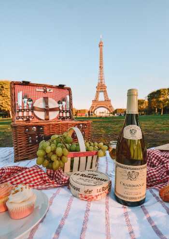 Chardonnay wine in front of Eiffel Tower