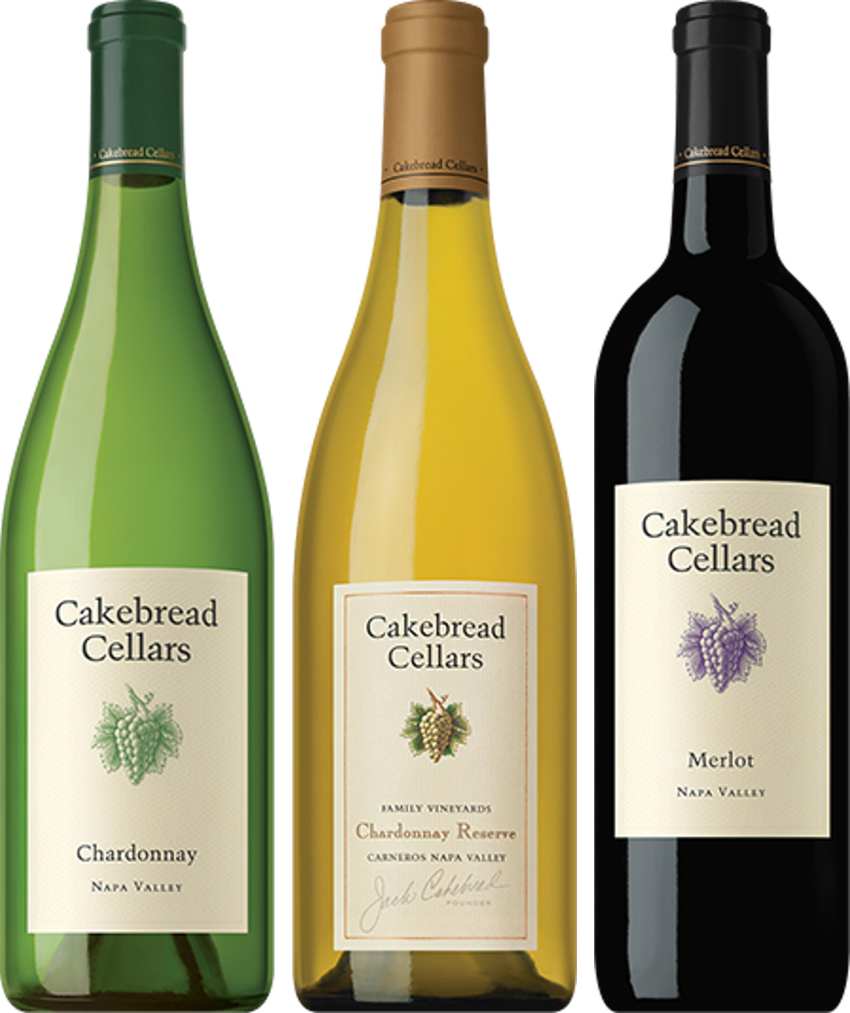 Three Cakebread wine bottles