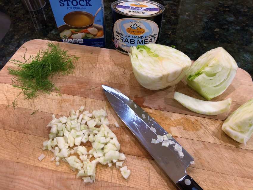 Fennel on wooden cutting board, preparation for pasta recipe