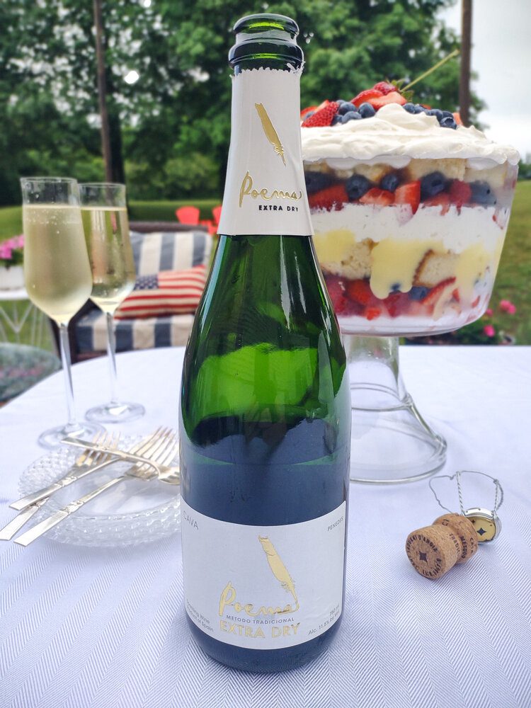 Poema Cava wine and berry trifle