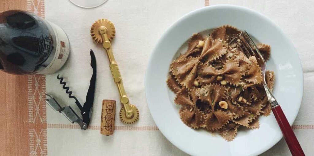 Michele Chiarlo Barolo and cocoa farfalle