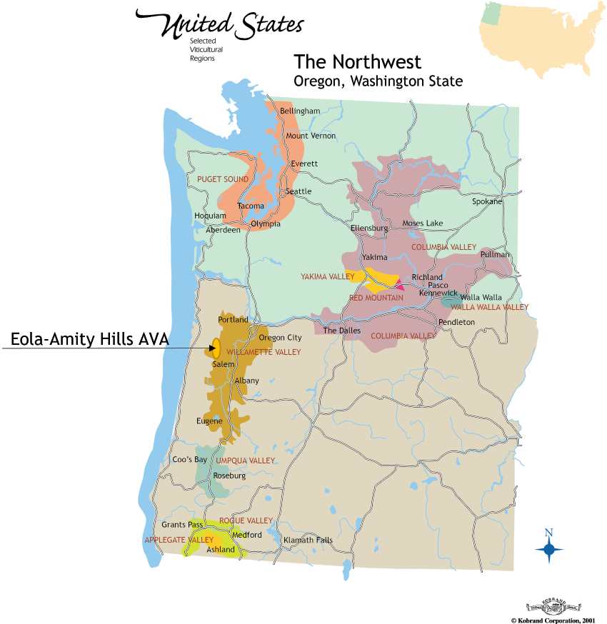 Eola-Amity Hills AVA in Willamette Valley, Oregon