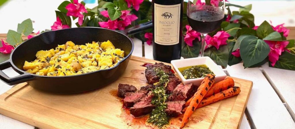 Hanger steak recipe with rosemary garlic potatoes and Insoglio del Cinghiale 20