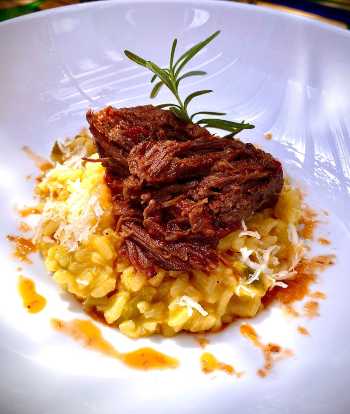 Short ribs ragu over asparagus risotto