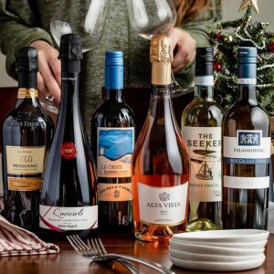 Wine bottles on a holiday table